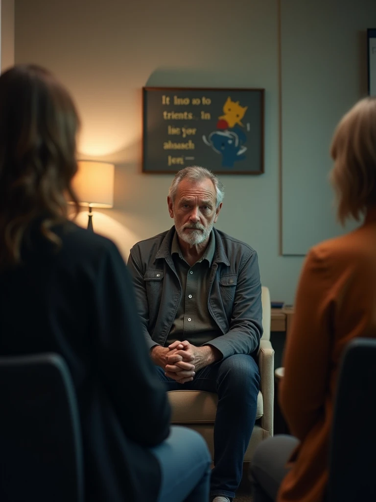 Scene showing Marc during group therapy sessions, where he shares his story