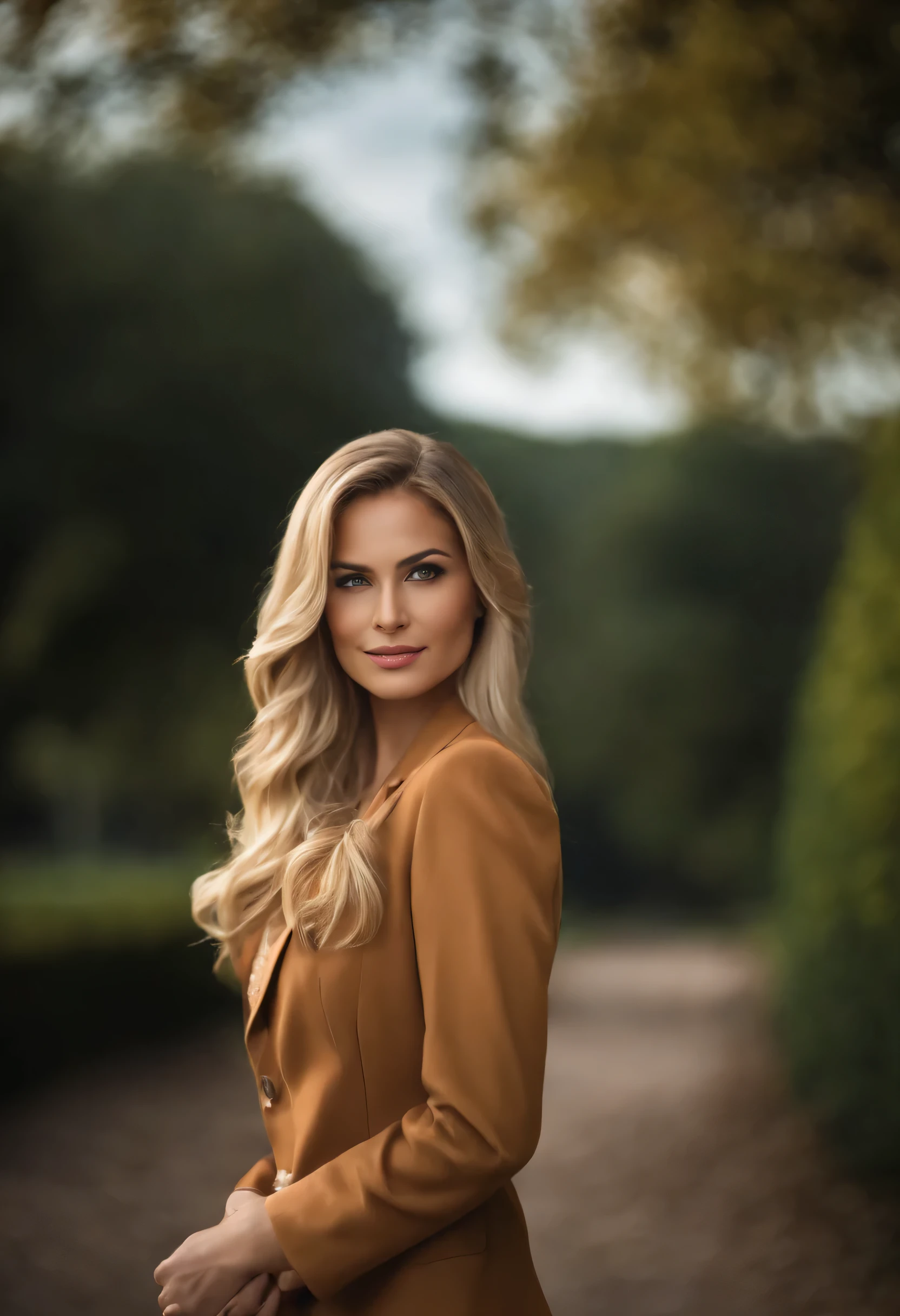 master part, best qualityer, 1 girl, comely, end, dainty, exceedingly insanely intricate, circunstanciado, hair blonde, coat, blue colored eyes, ((master part)), extremely detaild, best qualityer, high resolution, ((in a park)), Bridget, sorrido,