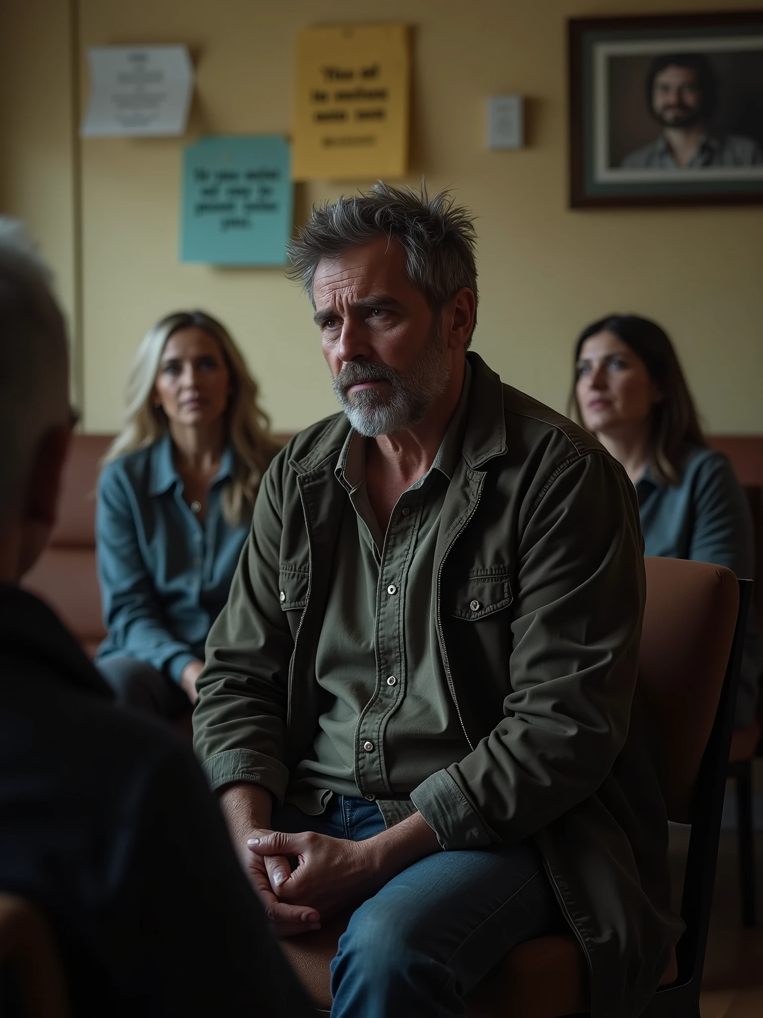 Scene showing Marc during group therapy sessions, where he shares his story