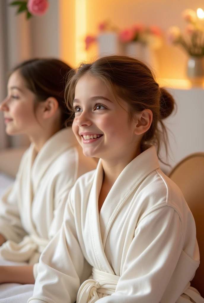 Spa makeup for girls on their birthday in a white coat