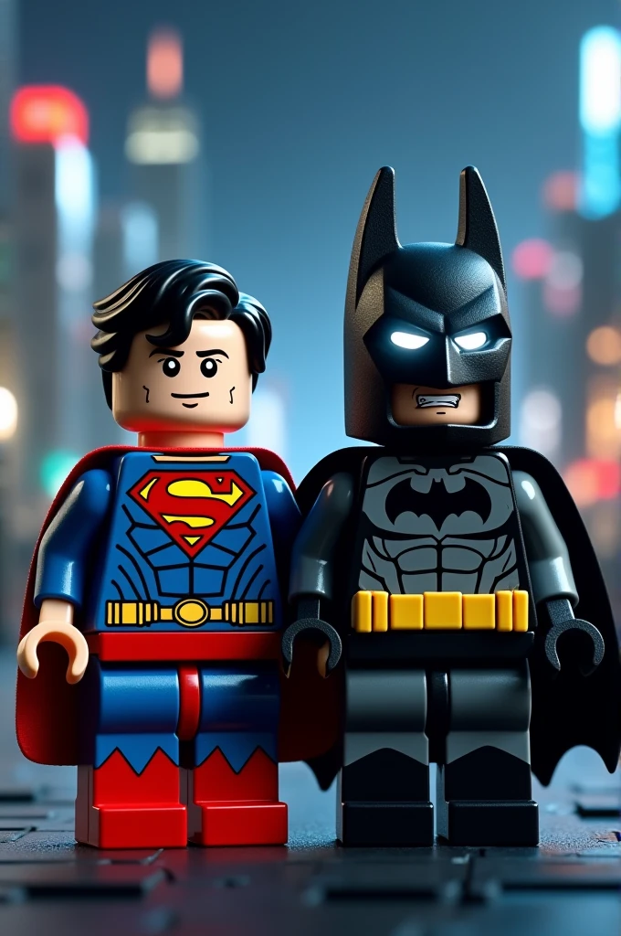 Superman and Batman in lego art, night