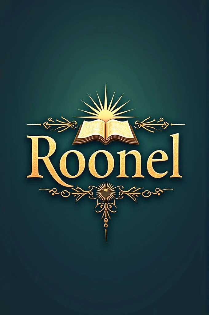 A distinguished logo for 'Roonel,' reflecting its focus on biblical imagery and multimedia content. The design features a central motif such as a stylized depiction of a biblical symbol—like a scroll, a dove, or a radiant star—integrated with modern, digital elements to represent video and visual media. The text 'Roonel ' is rendered in a classic serif or elegant script font, with subtle, sacred embellishments. The color palette includes deep, reverent tones like royal blue, gold, and earthy green, conveying both spiritual significance and artistic sophistication. The logo should blend fancy biblical themes with a contemporary and professional aesthetic, emphasizing creativity and devotion.