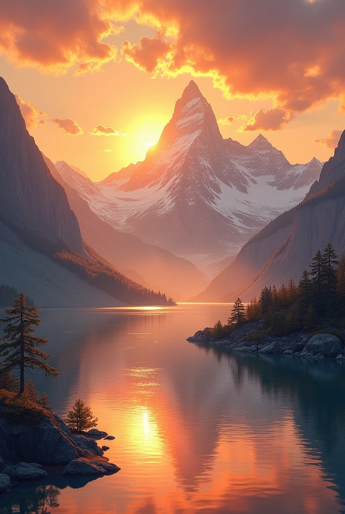 beautiful mountain landscape with sunset