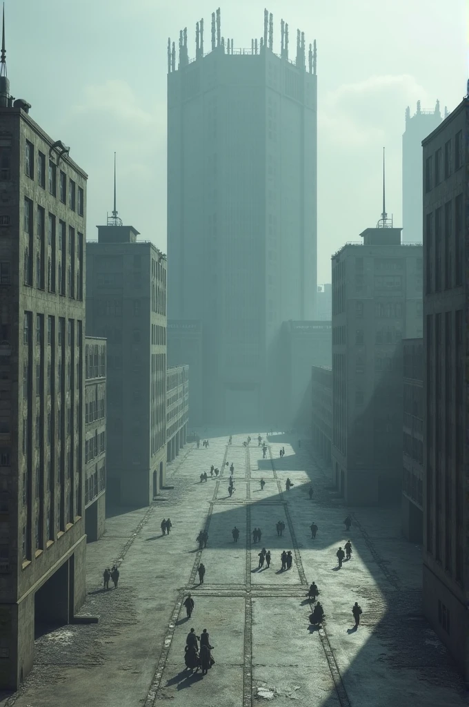 A cold and grey metropolis, with imposing Soviet buildings and a large central square where military parades are held.