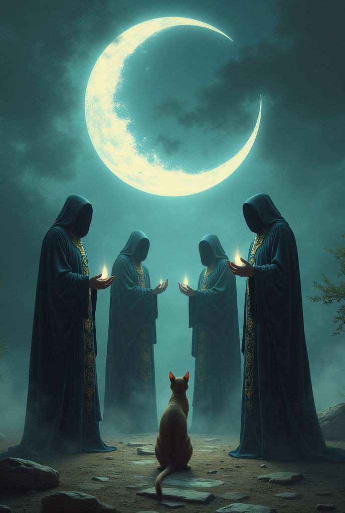 moon, cat and four magic men