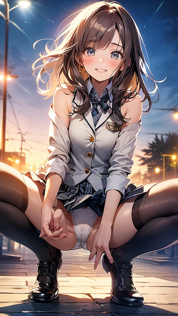 ((masterpiece, highest quality, High resolution, 超High resolution, pixel perfect, Depth of written boundary, 4K, RTX, human development report))), 1 girl, single, alone, beauty、see the whole body、 ((long hair, short riuhai, reddish brown hair)), ((Blue eyes, beautiful eyelashes, realistic eyes)), ((detailed face, blush:1.2)), ((smooth texture:0.75, lively texture:0.65, lively:1.1, Anime CG style)), medium breasts, perfect body, smile, attractive way to sit, Brewing tea in a teapot, (The wind blows my hair,bare shoulders、expose her breasts、black tights) , It snows heavily at night、(((show panties:1.3)))、((((M-shaped spread legs:1.4))))
、first-class, masterpiece, High resolution, (Full body diagram from head to toe), front, frontComposition from slightly below, symmetry, 1 tall girl, alone, (whole body from head to toe), (small breasts), Unkempt brown hair, bangs, ((black tights)),( (black pantyhose)),(white luxury lingerie), (sit with legs spread), (squatting pose), (Composition showing white panties), (her legs spread、I can see white pants.), (I was made to sit on the floor with my legs apart..), ((((M-shaped spread legs)))), thin legs, A very beautiful and tall 1 girl, (not wearing shoes), blush, shy big eyes, looking at camera, (((Blazer Uniform, plaid pleated skirt)))、Please sit across from me、((Vulgarity)),