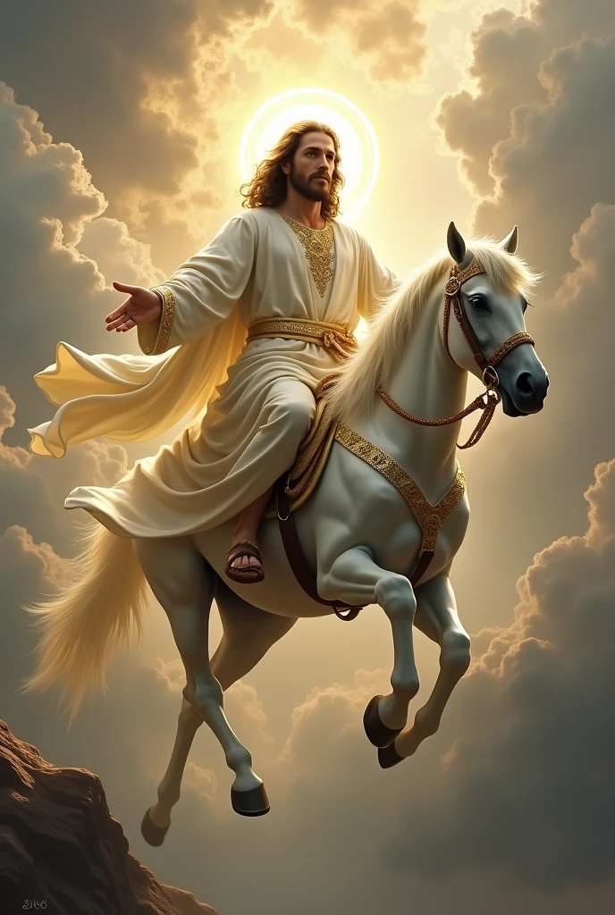 Jesus Christ coming down from heaven on horseback