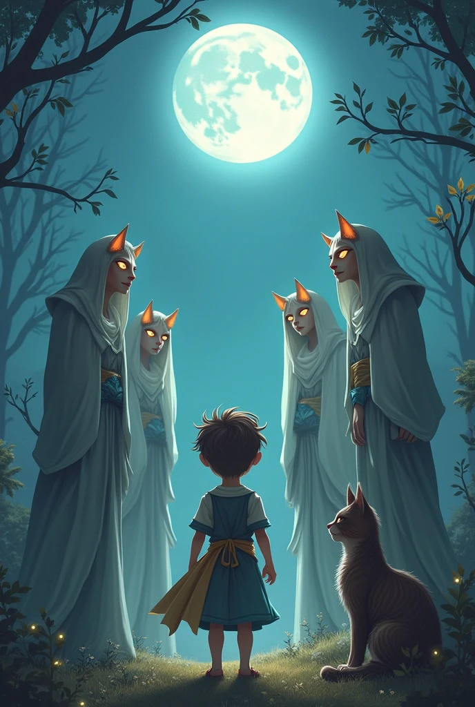 moon, cat and four magic men boy