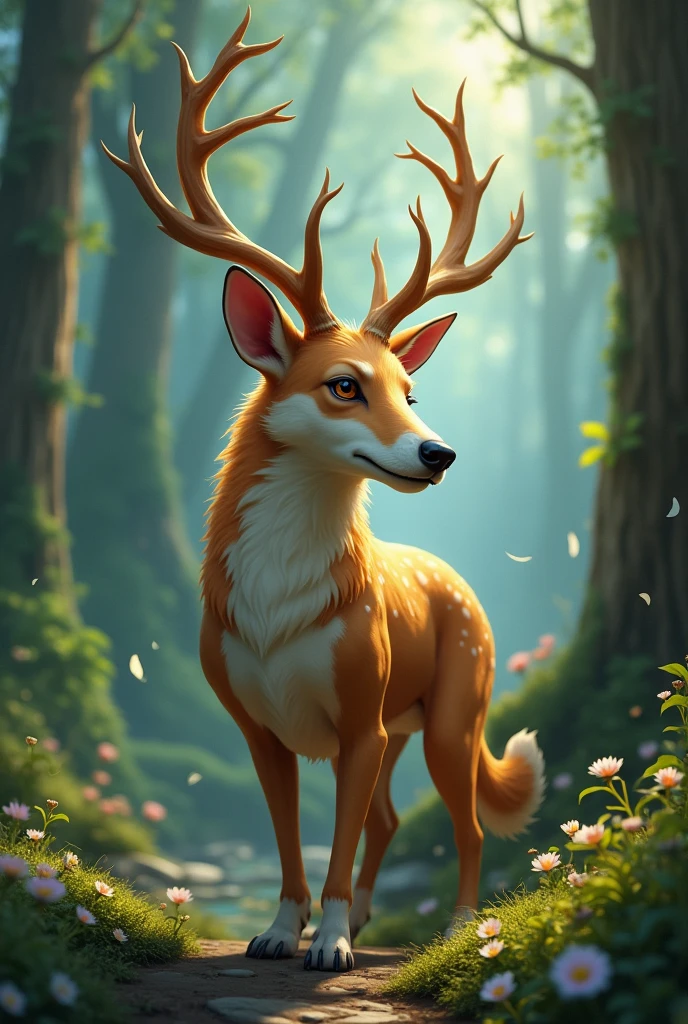 create an image with a dog's body and a deer's head