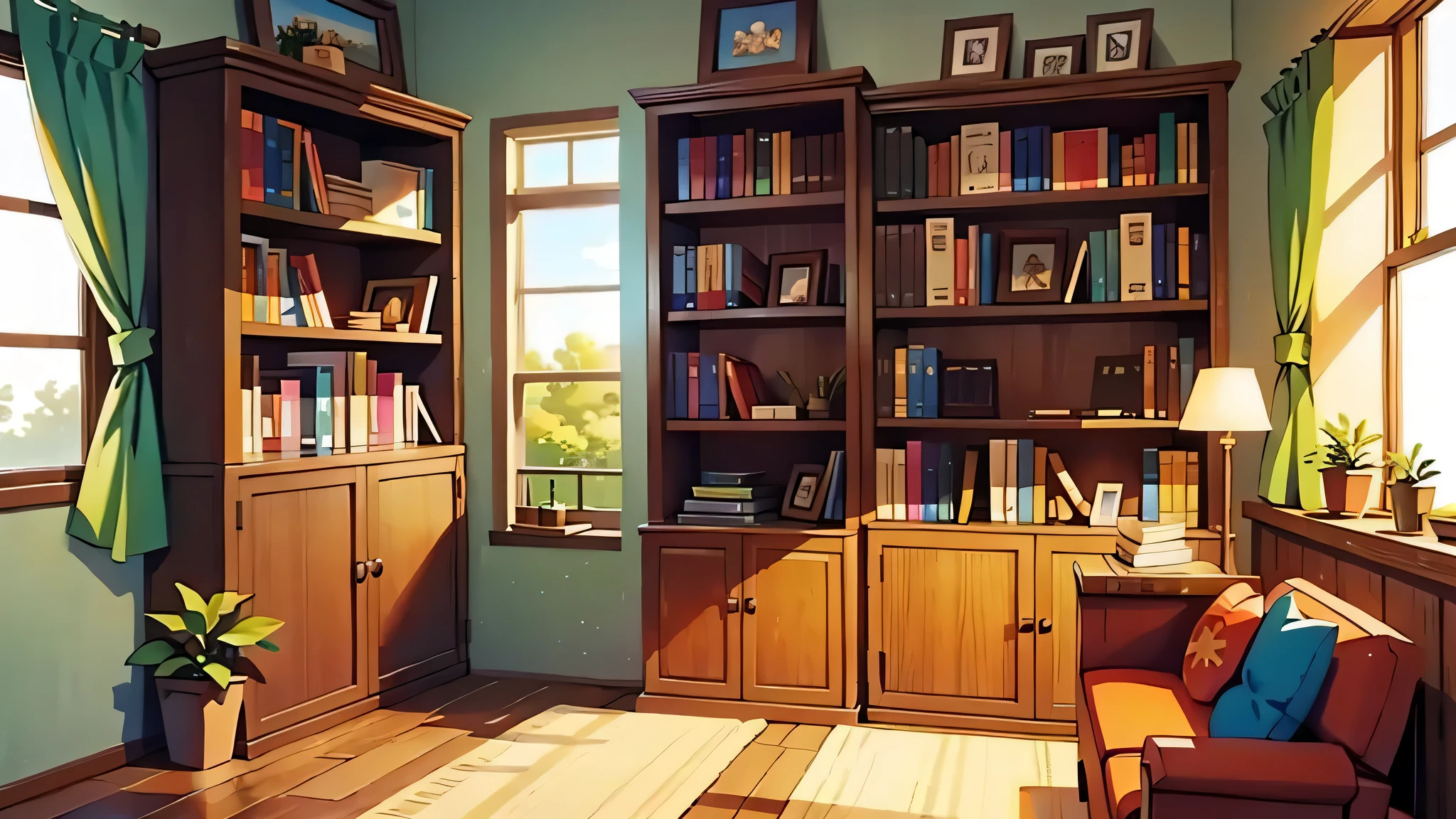 bookcase, bright sunny