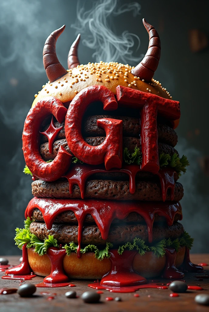 A monster devil burger that has in letter (CGT) lively