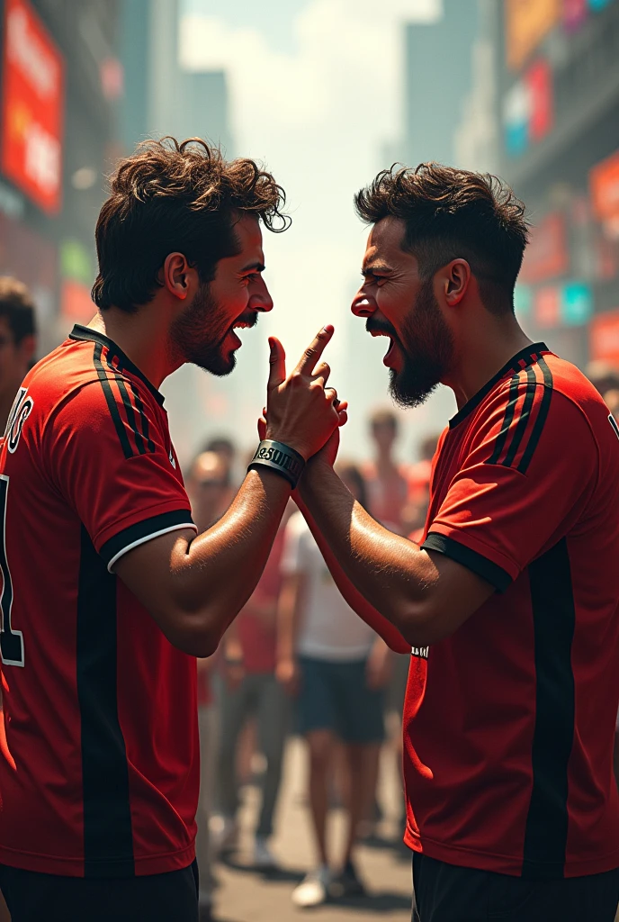 a Flamengo fan arguing with a Cotintian fan