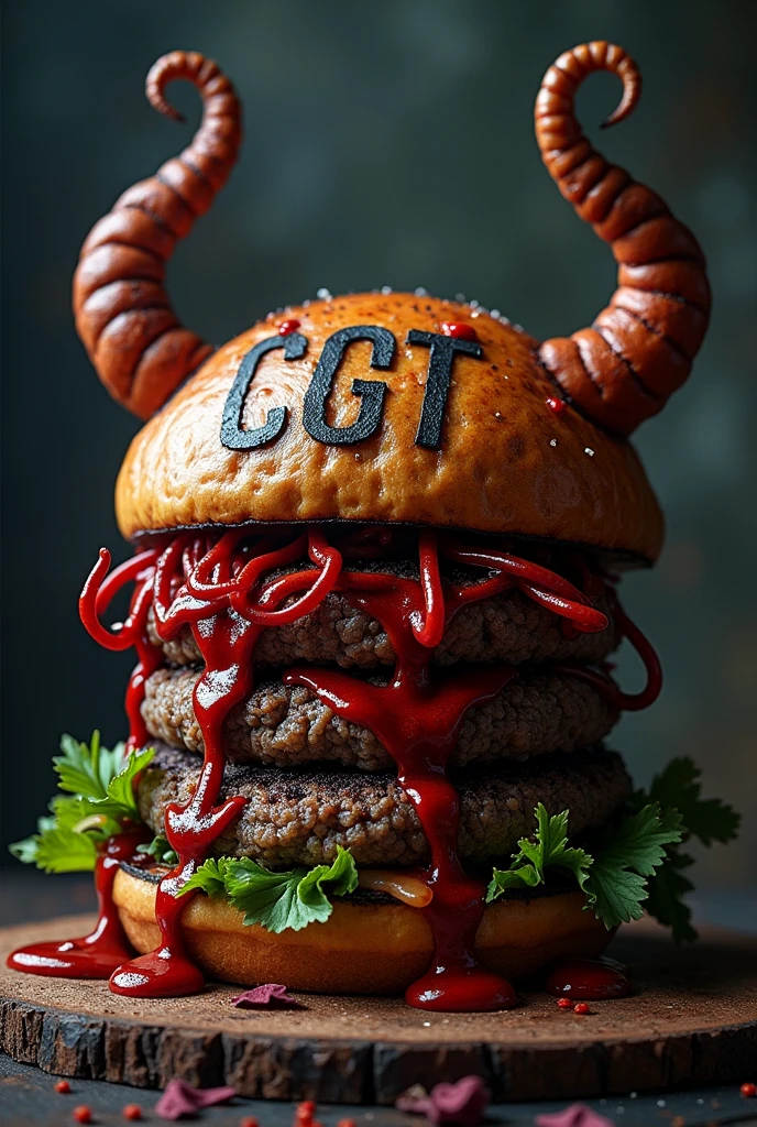 A monstrous devilish burger that has the (CGT)