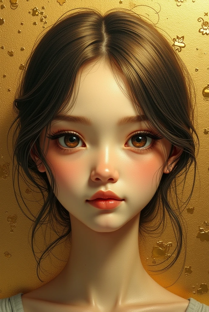 A gold coin, This one's face has the face of a girl, She has a cold look but at the same time she has a small smile drawn on her face.