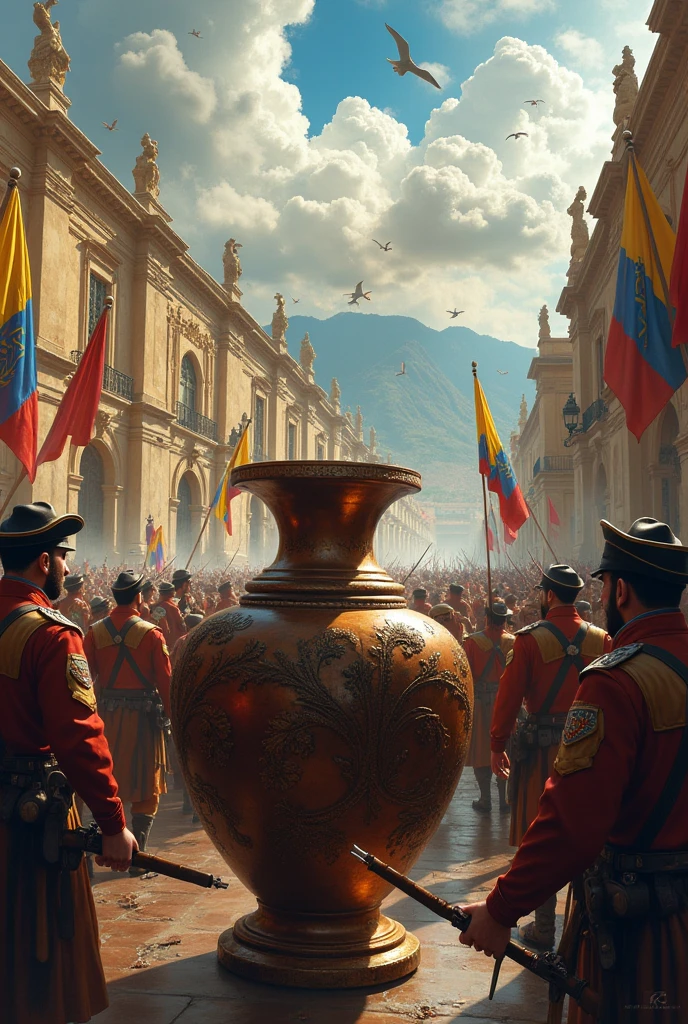 Image of July 20th, Colombian Independence Day, Battle of Bogotá on August 7 and the animated vase of Llorente