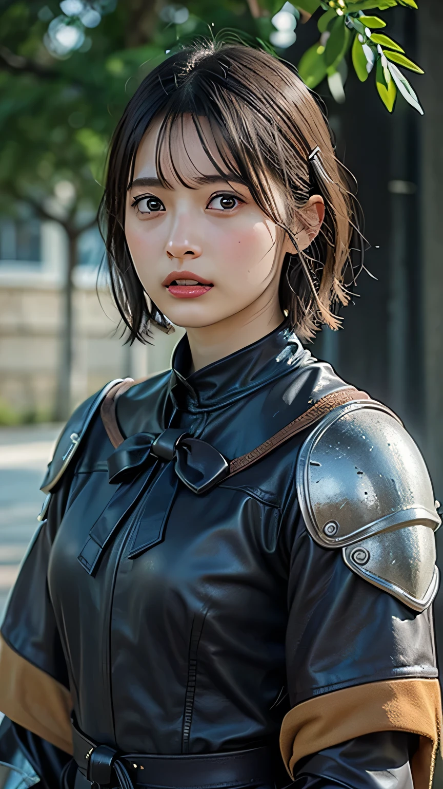 8k,A female adventurer from another world,so beautiful(Like the real thing),((Girl in leather armor:1.4))、Brown Hair,blue eyes,((Woman shooting a bow:1.5))、((A woman with short hair holding a bow:1.4))、Brown combat trousers,Dagger on hip,Walking in mountainous areas,Perfect Face,Perfect hand shape,charm,Volume measurement,Body balance,超High resolution,super Realistic skin,Digital single-lens reflex camera, Soft lighting, high quality, Highly detailed face, Highly detailed eyes, highly detailed skin, skin, Scattered under the surface, Highly detailed face, Highly detailed eyes, Beautiful expression, Lip, Detailed Background, Written boundary depth, Small breasts、Volumetric Lighting, Sharp focus, Absurd, Realistic proportions, Excellent anatomy, (Realistic, 超Realistic:1.4), 16k hdr, dawn,High resolution,super Realistic skin,super Beautiful expression,Fantasy art,Character Art,Dynamic pose,compensate,Brown cloak,Carrying large luggage on your back,