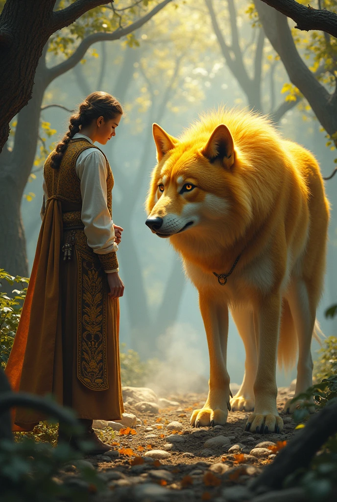 Tailor meeting a golden wolf
