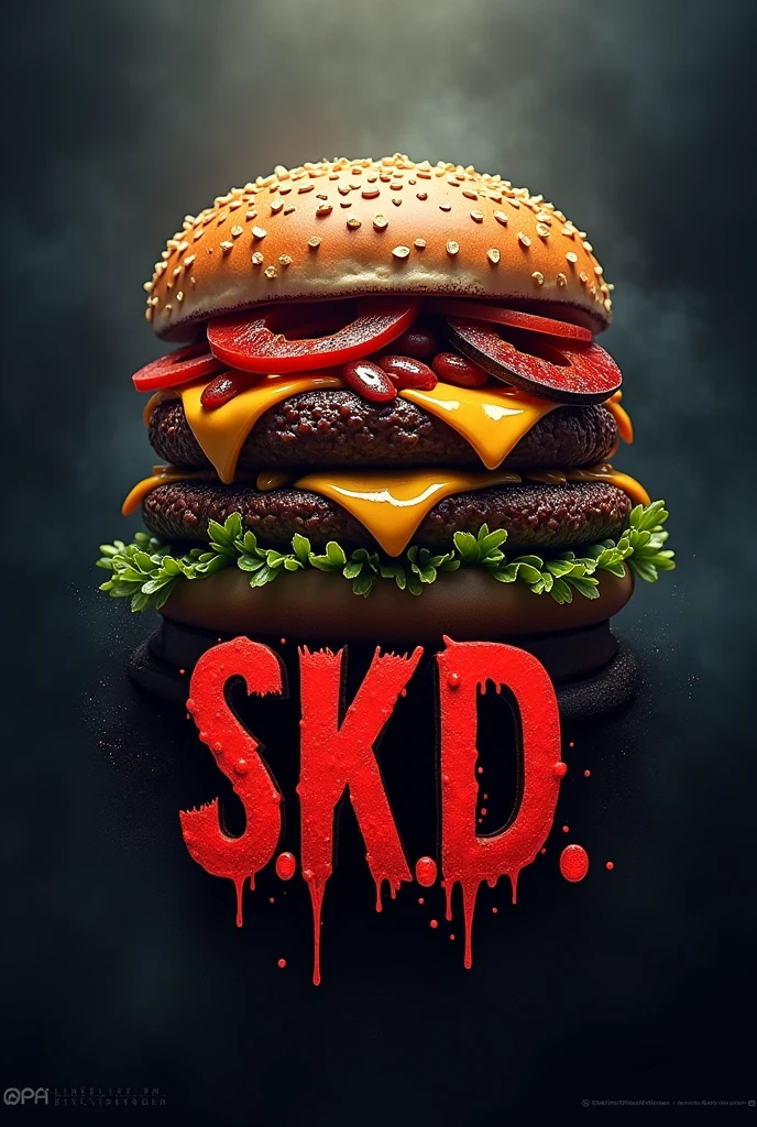 Logo of a monster burger that has in letter (s.k.D)