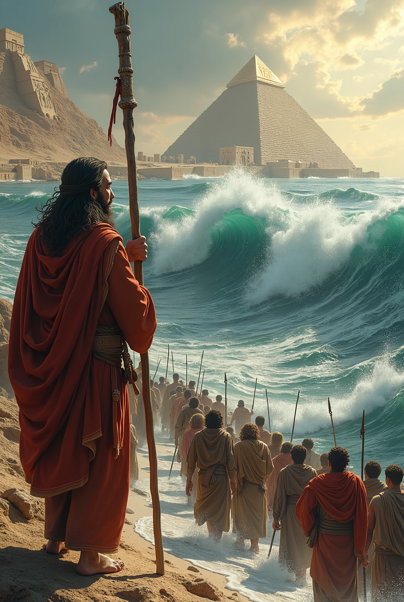 Moses freeing the Israelites from slavery in Egypt.