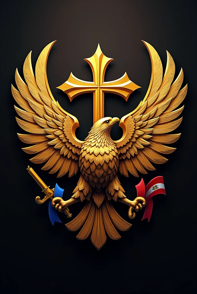 Logo for alliance in supremacy video game,with flags of Hispanic countries with the name ODI in the background, the cross of Burgundy, a golden eagle with outstretched wings

