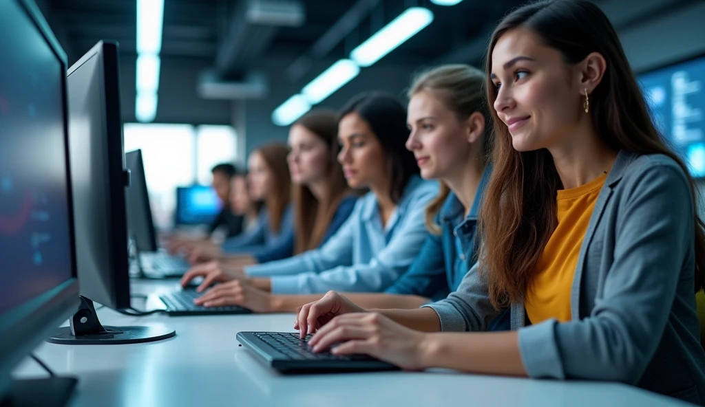 one photo/banner for a technology school advertisement for young adults with realism and inclusion