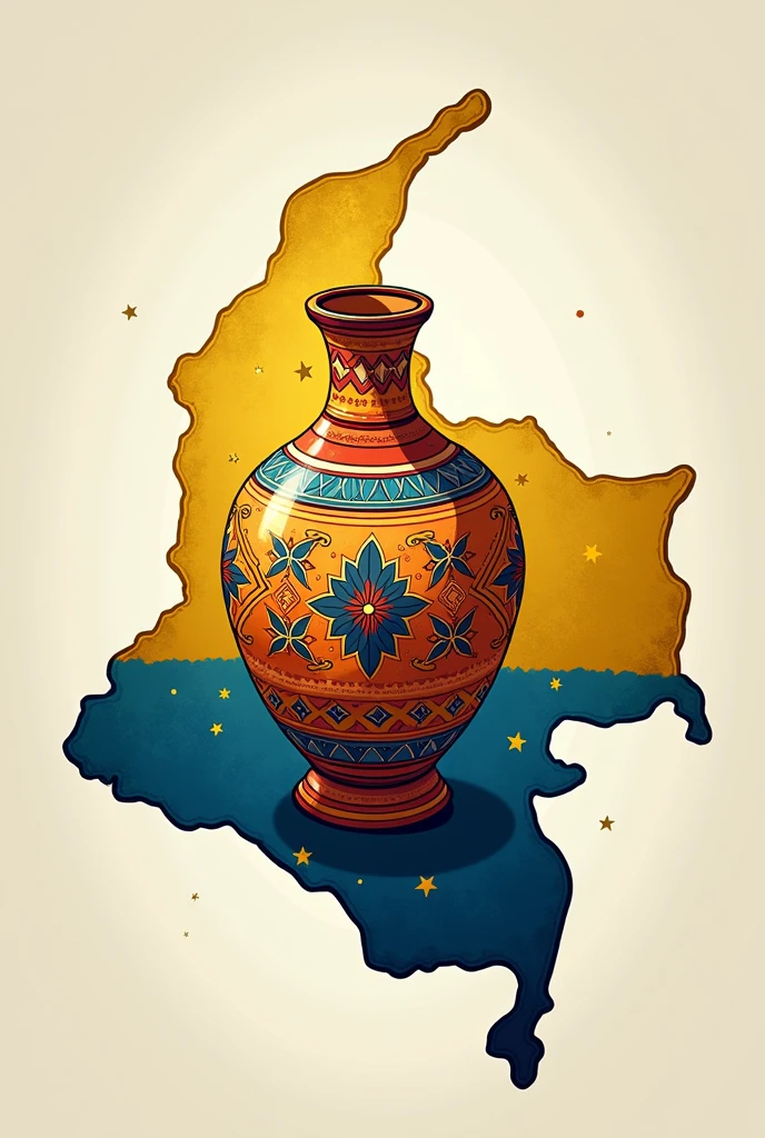Map of Colombia with Llorente vase inside animated for children with colors of the Colombian flag