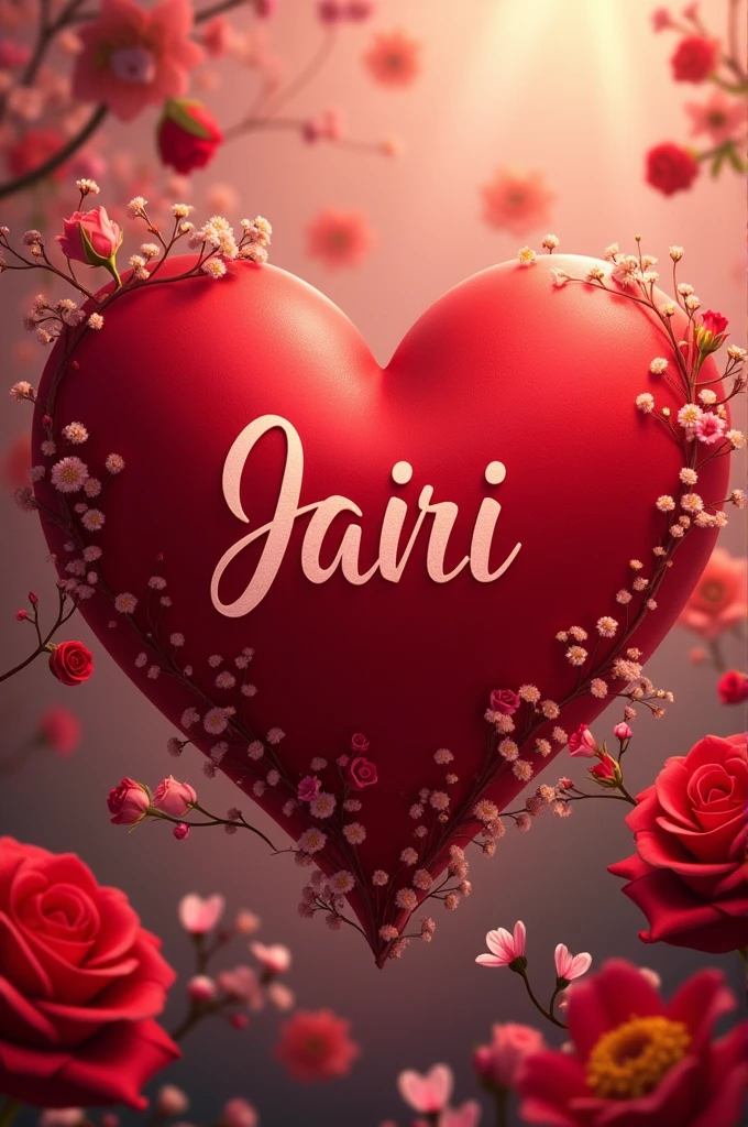 A red heart with flowers around it with a name written that says Jairi loved you