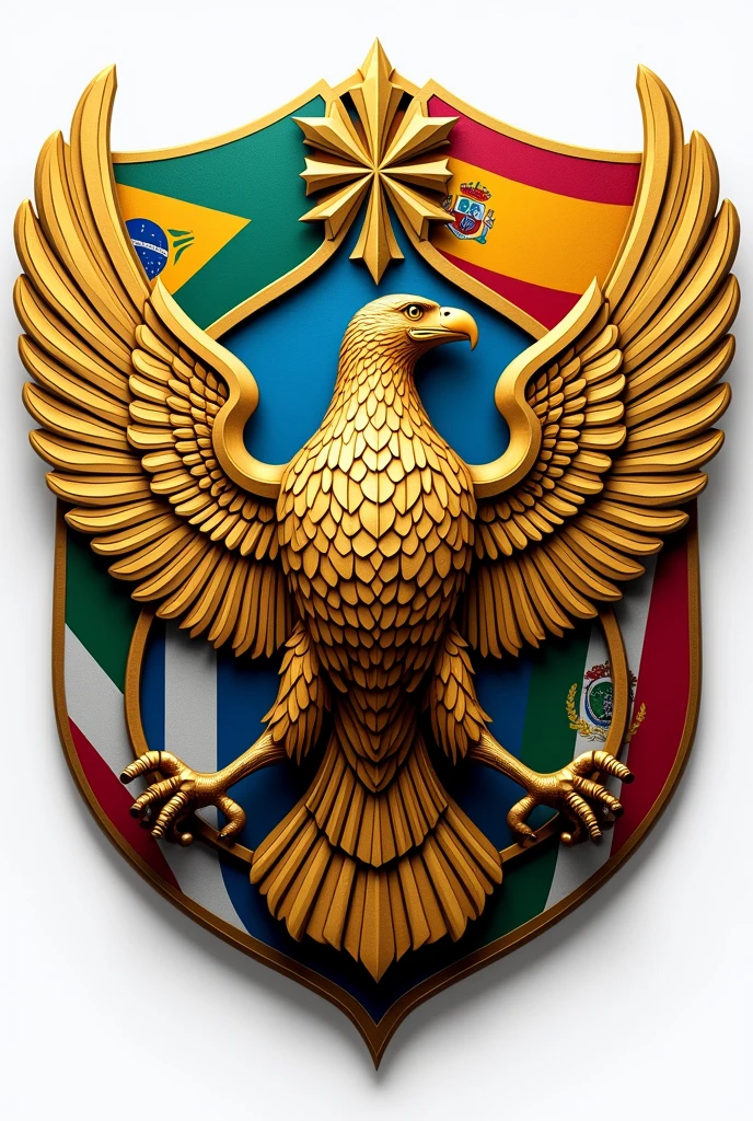 Logo with flags of Hispanic and Latin countries with the name ODI in the background, the cross of Burgundy, a golden eagle with outstretched wings