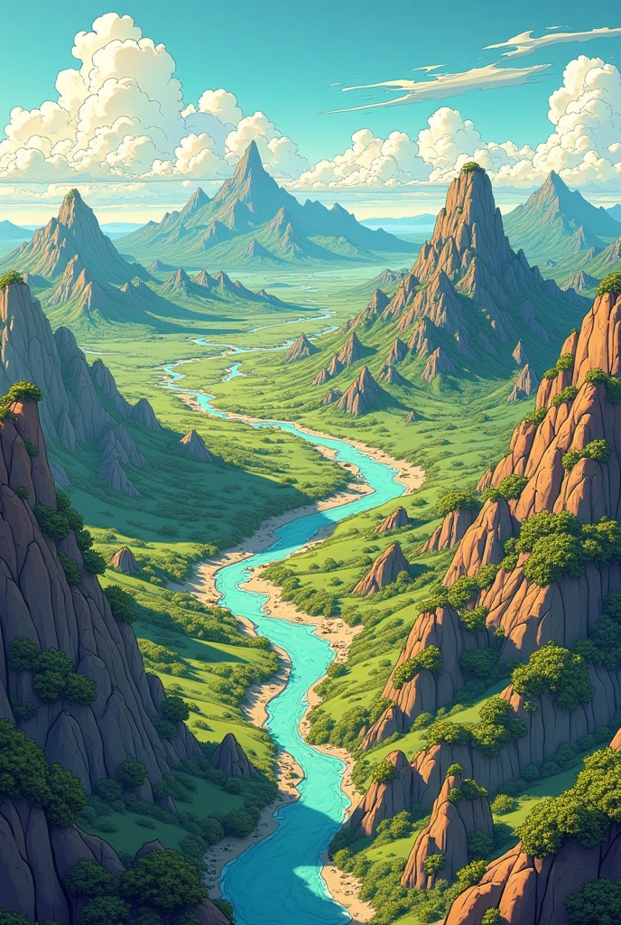 An aerial part of the earth's crust in a comic strip