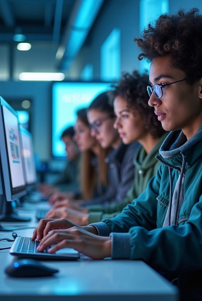 one photo/banner for a technology school advertisement for young adults with realism and inclusion