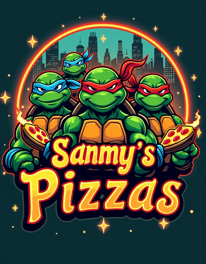 Make a Ninja Turtles Pizza Place Logo That Says SAMMY&#39;S PIZZAS