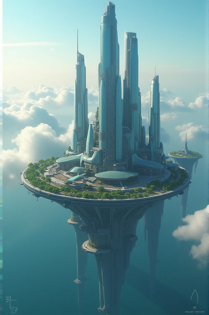 Prompt:
Create a futuristic city that is built on a floating platform in the middle of a vast, toxic ocean. This city is a self-sustaining ecosystem, relying on advanced technology to purify the water, generate energy, and grow food. The architecture is sleek and futuristic, with towering glass skyscrapers that blend seamlessly into the surrounding clouds. The city is home to a diverse population of humans and advanced AI, who live in harmony. Explore the challenges and benefits of living in such an extreme environment.
