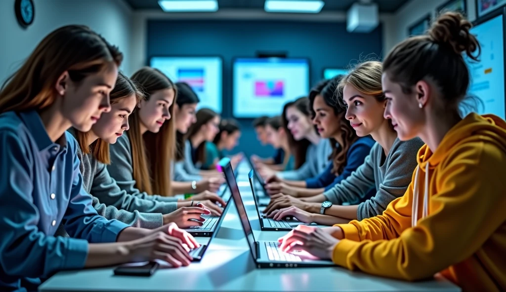 one photo/banner for a technology school advertisement for young adults with realism and inclusion