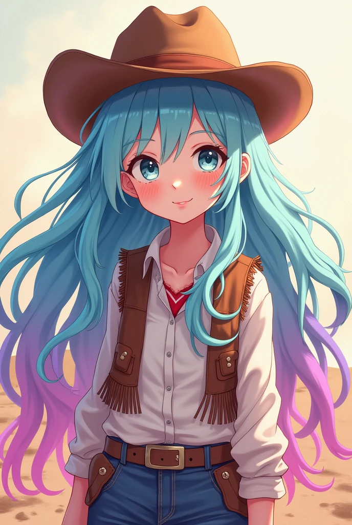 Anime style, girl, slime hair, cowboy