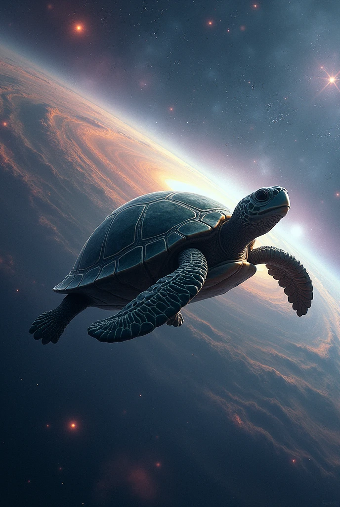(photoanime1:2) A unknown space turtle in the sky, which is actually a living planet based on earth, the turtle shouldnt have a shell will be replaced by the plane, flying through space with beautiful space background with a milyway,stars and more