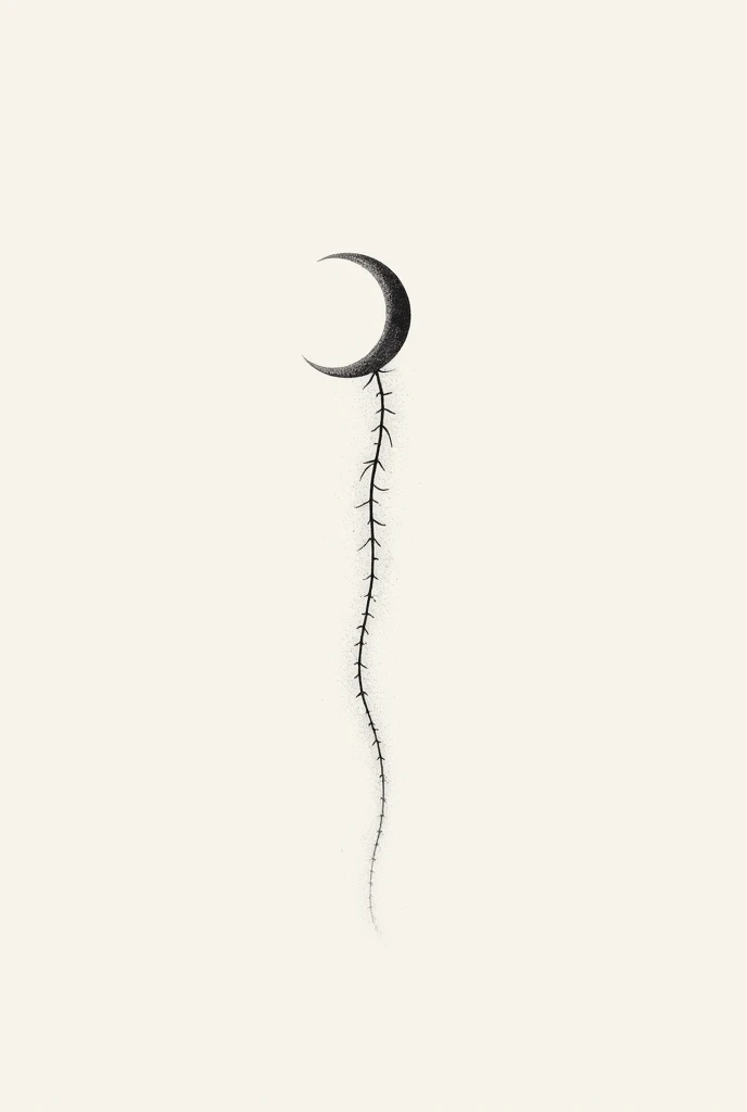 Generate a minimalist style moon tattoo design on a white background for the spine 