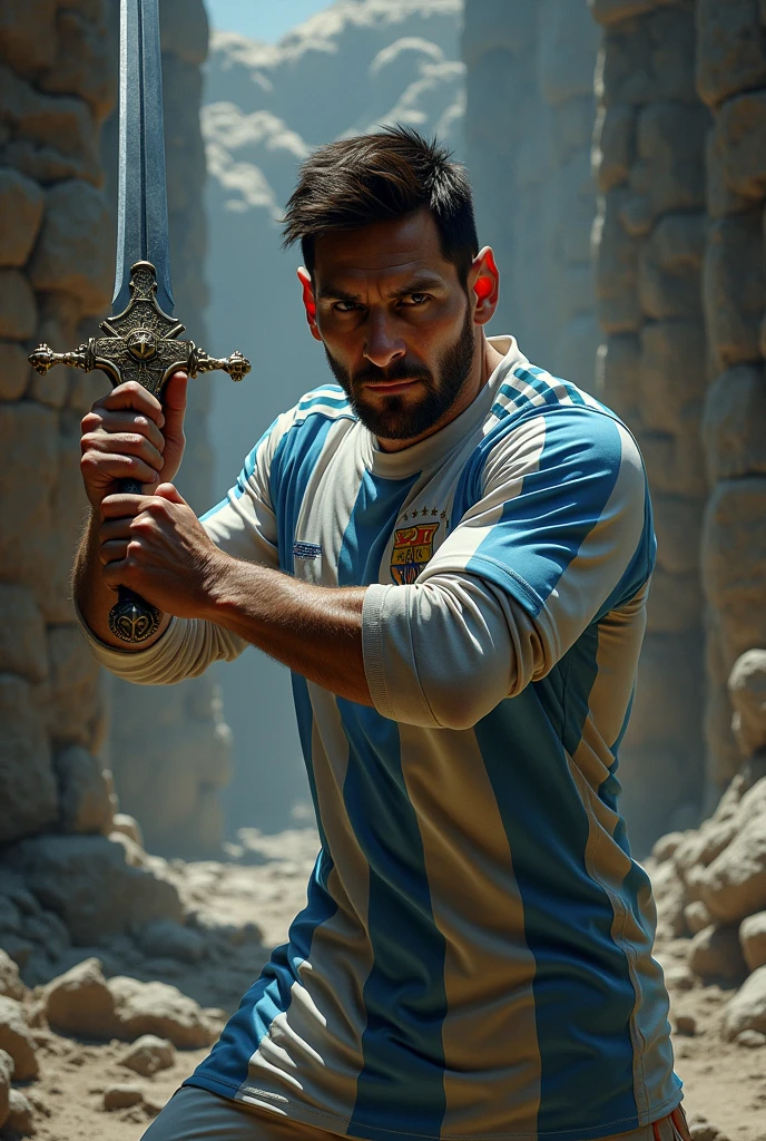 Messi with a sword in his hand
