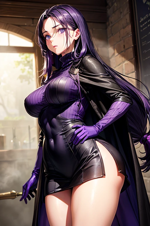 Suko Kusanagi, Purple colored hair, red eyes,Wearing a transparent black bodysuit，anime style beautiful woman, lie on bed， (tmasterpiece, Best quality:1.2), cow boy shooting, Alone, 1 busty girl, Highest resolution，distinct_Image of a）Best quality， maam， tmasterpiece， The is very detailed， Semi-realistic， exposing her breasts， Inside the room， Modern bedroom， window， Get up， Morning， The face is red