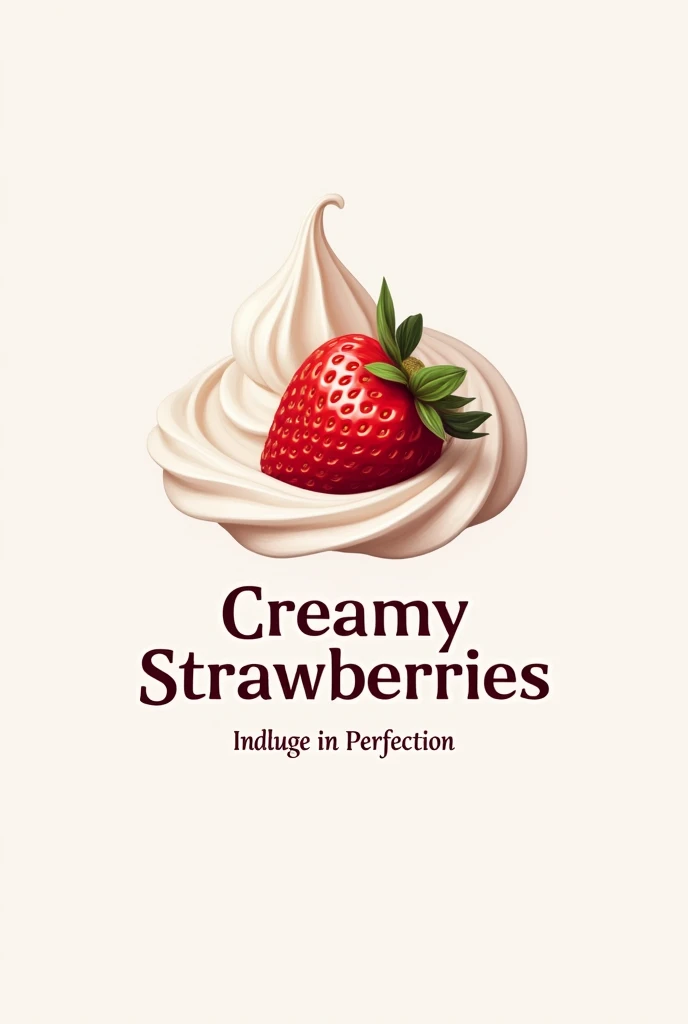 A strawberry cream company logo with the name creamy strawberries in English and a slogan 
