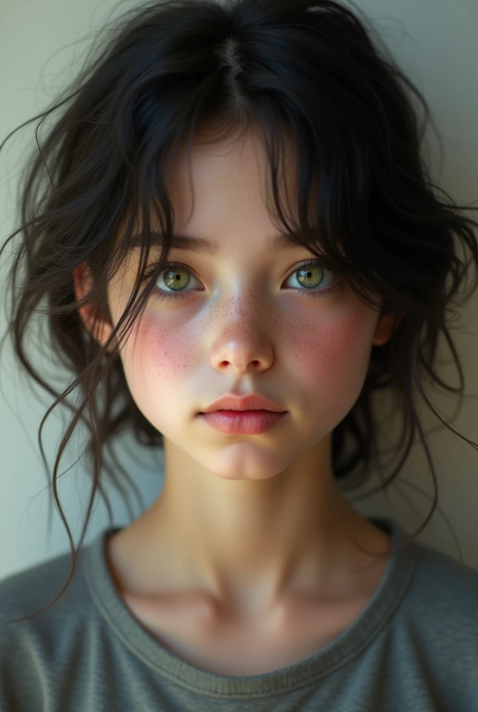 Best quality, masterpiece, ultra high resolution, (photorealistic: 1.5), raw photo of young white ager with green eyes thin nose dark hair