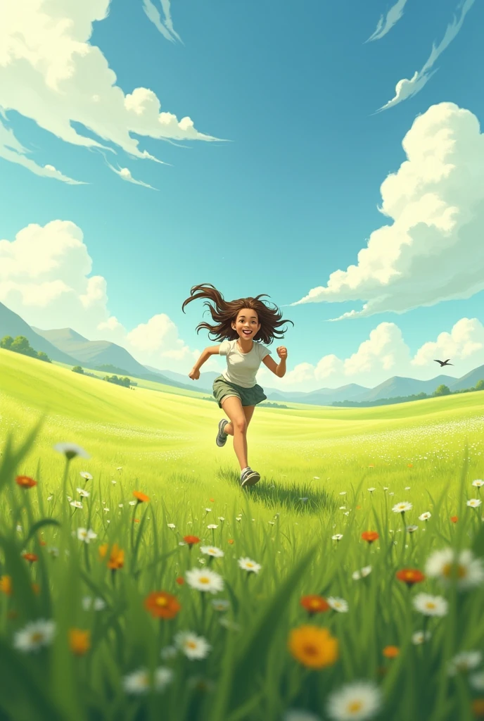 A girl running on the plains