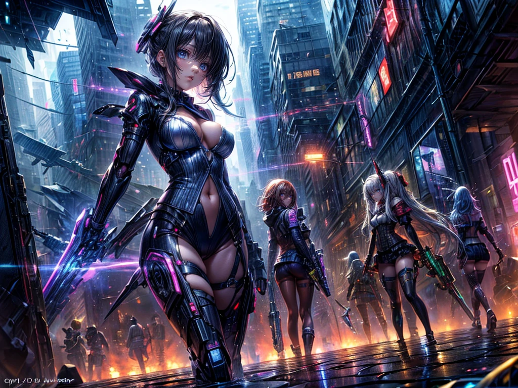 High resolution, Winner of numerous awards, Ultra high definition, Textured skin, Retina,
masterpiece,(bestquality),highlydetailed,ultra-detailed,4girl, (Four gangster girls posing with weapons.:1.4)(gangsta paradise:1.2)(robot)(cybercitylandscape:1.2,natural lighting:1.5,confidentexpression),(Dramatic Angle:1.2)angle、(Beautiful girls in mafia suits:1.5)(Point your cyberweapon at me:1.6)(Focus on girls、Close-up)