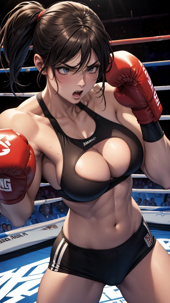 Underground_arena_boxing,boxer_girl,fighting_against_each_other,boxing_ring,muscular_body,atlhetic_shape,pretty_girl,sweat_body,angry_face,boxing_gloves,very_detailed_scenario