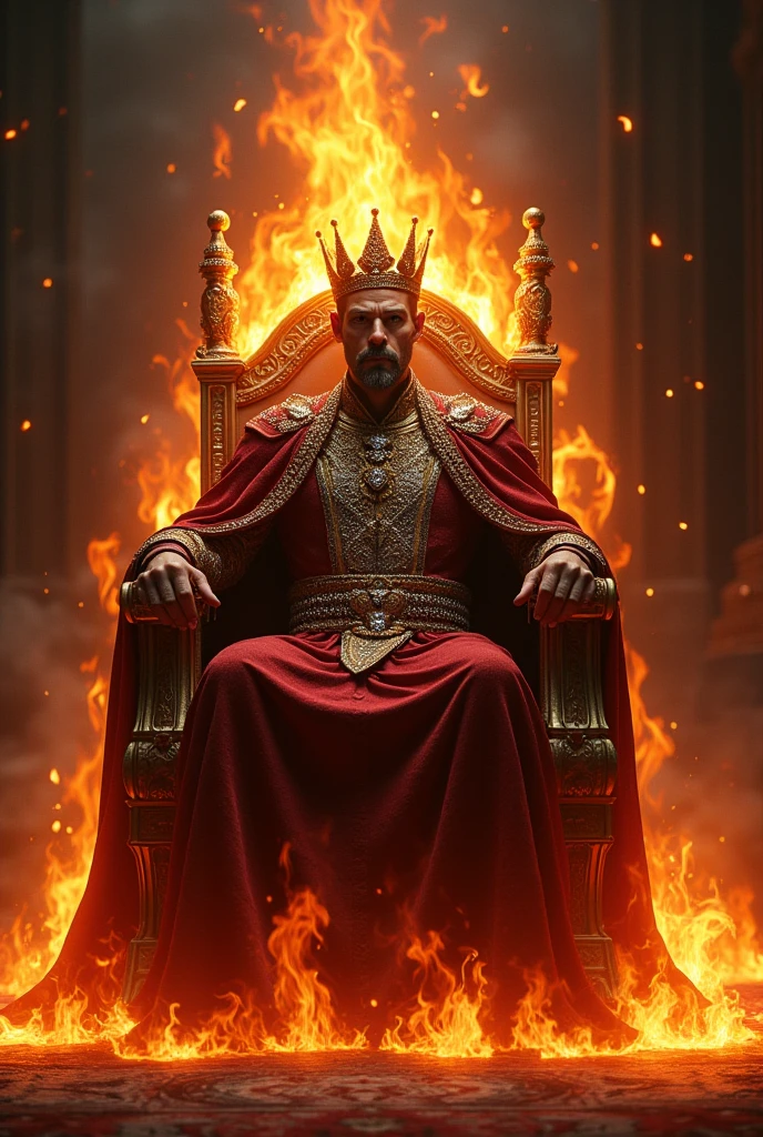King sitting on a flaming throne