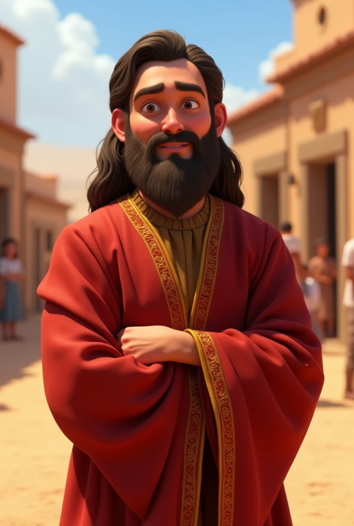 Israelite priest with red tunic and beard animated pixar