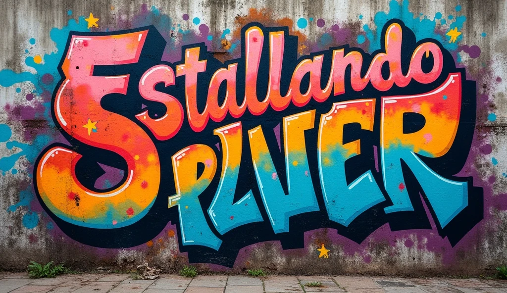 a colorful graffiti wall, detailed graffiti art, multicolored graffiti, urban graffiti, detailed graffiti text "ESTALLANDO SOBRE EL RIO", gritty graffiti, vibrant graffiti, street art, urban environment, highly detailed graffiti, photorealistic graffiti, (best quality,8k,highres,masterpiece:1.2),ultra-detailed,(realistic,photorealistic,photo-realistic:1.37),intricate graffiti, vivid colors, dynamic composition, urban decay, grungy textures