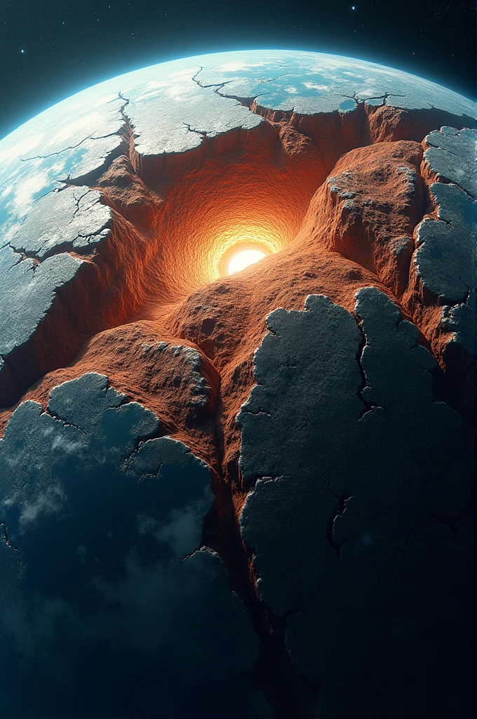 The surface of the Earth, with some cracks representing the tectonic plates