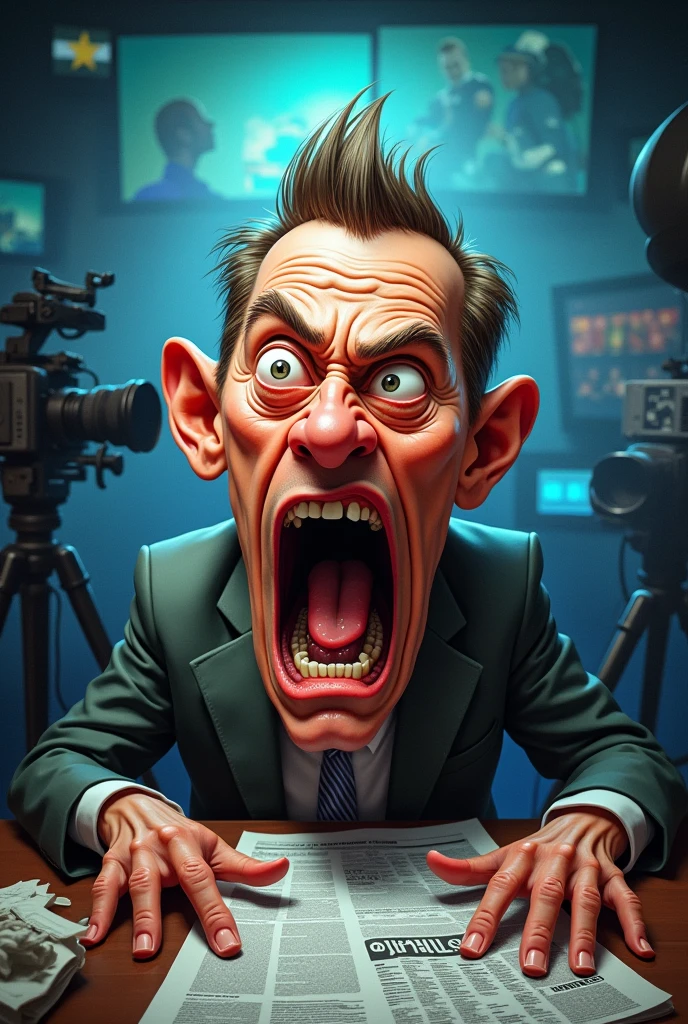 create a screaming caricature look at the news