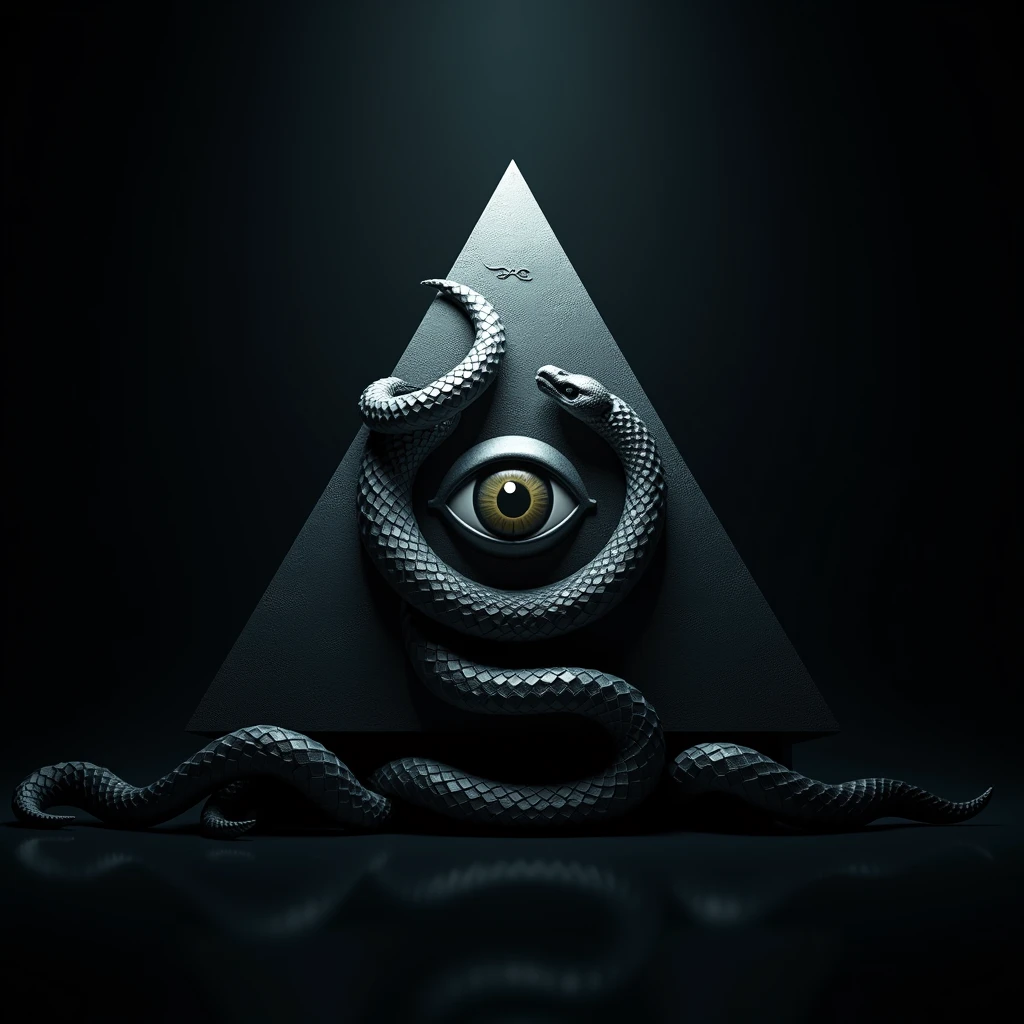 crear logo 3D. pyramid with eye in the center and snake around it