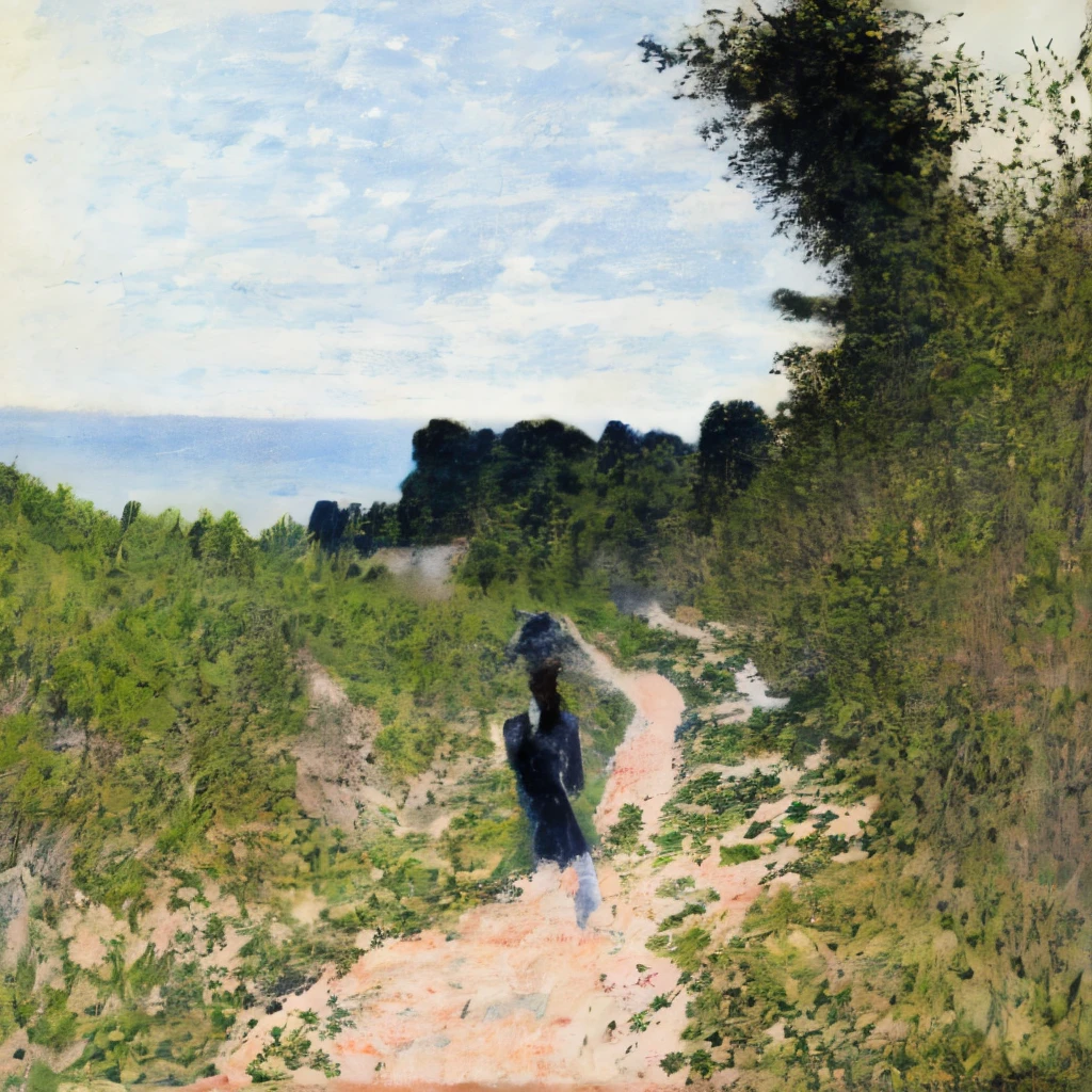 Painting modern young women using the techniques of Claude Monet、countryside